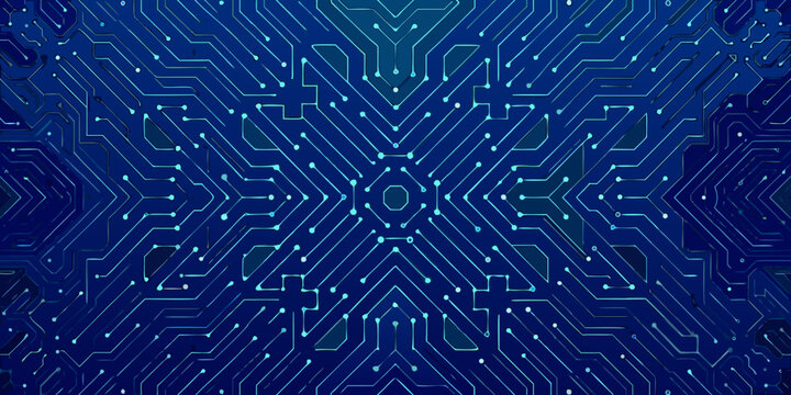 abstract symmetrical circuit board pattern with blue lines and hexagonal center high quality professional detailed