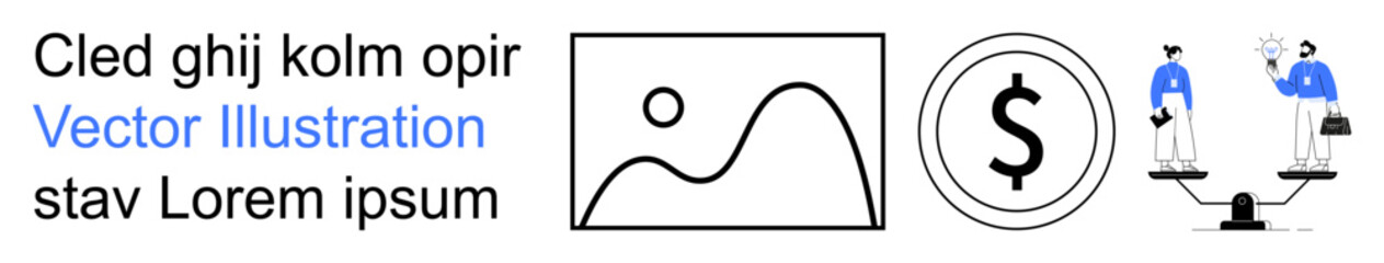 Fototapeta premium Business analysis, economic equity, financial planning, comparisons, wealth distribution, legal fairness. Dollar symbol and scales with two figures. Financial planning and economic equity concept