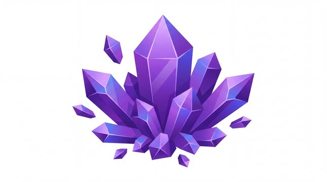 Sharp purple amethyst crystal cluster gemstone formation isolated in a studio photo on white background