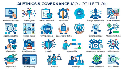 Fototapeta premium AI ethics and governance icon collection