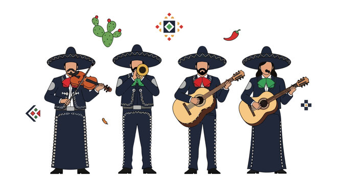 Mexican Mariachi Band Musicians Playing Traditional Folk Music