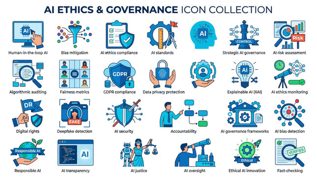 AI ethics and governance icon collection
