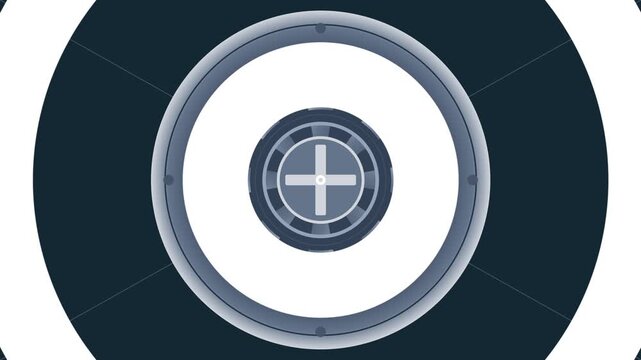 Abstract blue and white mechanical wheel rotating in a seamless loop
