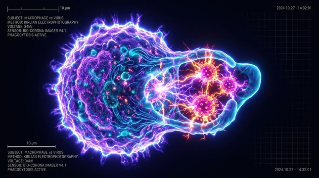 High Voltage Kirlian Visualization of Immune Cell Activity Representing Microscopic Vitality