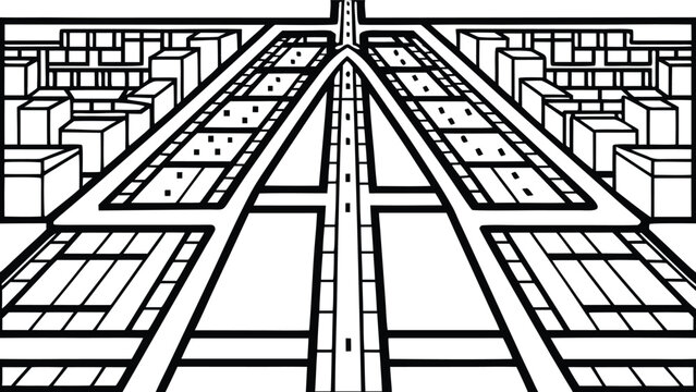 Detailed black and white cad of urban road grid masterplan layout cad urban planning