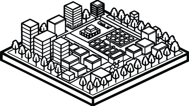 Detailed black and white urban masterplan with building layouts and infrastructure
