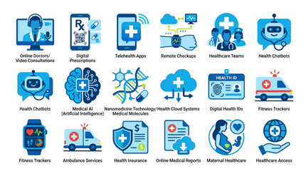 Fototapeta premium Futuristic healthcare technology icons set