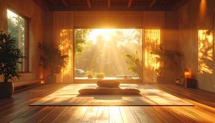 Fototapeta premium Serene meditation room with natural light.