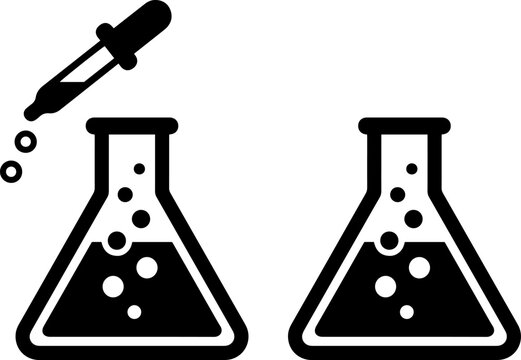 Laboratory flasks with a dropper icon isolated on white background