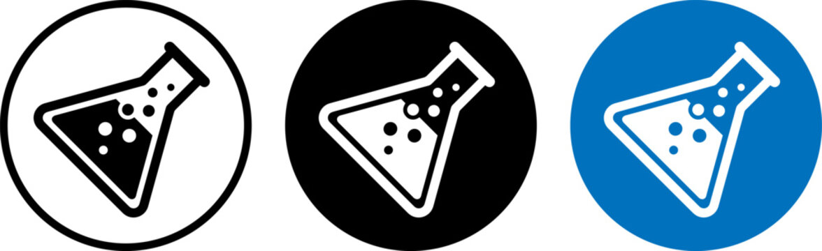 Set of chemical flask icons with bubbles inside