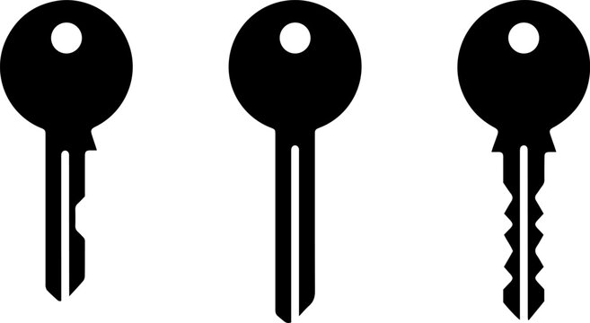 Set of three different keys isolated on white background