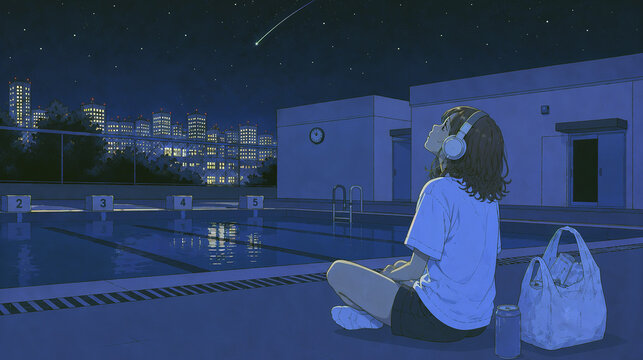 星空と音楽に包まれる夜のプールサイド