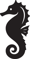 Minimalist seahorse vector illustration, black silhouette of a sea horse, nautical marine animal icon for logo design and ocean themed branding © Nexus Graphics