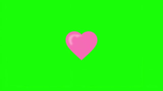 A pink heart appears on a green chroma key background