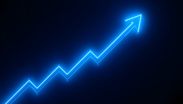 Blue glowing arrow graph trending up