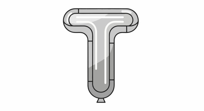 Stylized metallic T-shaped letter with rounded edges, outlined in black