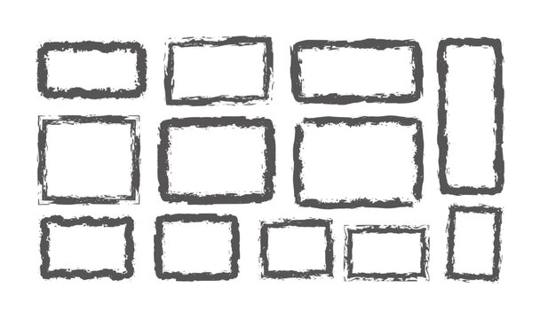 Collection of rough dark gray rectangular and square frames border grunge
