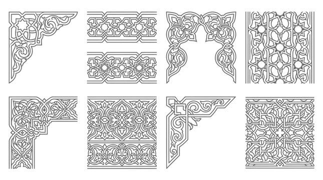 Islamic Geometric Patterns: Ornate Borders and Corner Embellishments