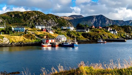 Fototapeta premium boats docked in a scenic coastal village.