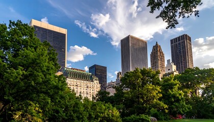 Fototapeta premium City skyline with green trees landscape.