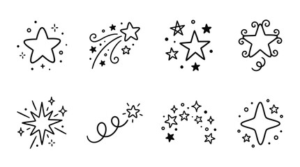 Obraz premium Hand-drawn Star Icons: Sparkles, Shooting Stars, Constellations, Festive Elements