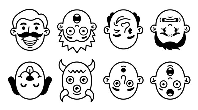 Funny Cartoon Faces Collection: Happy, Surprised, Confused, Monster, Baby