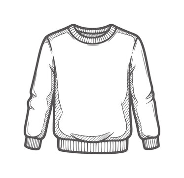 Hand drawn of a grey crew neck sweatshirt with ribbed cuffs and hem clothing apparel