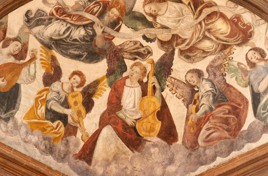 Busto Arsizio - The fresco of angels with the music instruments in the church Santuario di Santa Maria di Piazza by Giovan Battista della Cerva (1542).