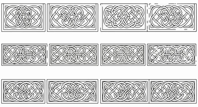 Intricate interwoven knotwork designs in rectangular frames