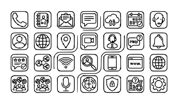 Modern Contact Communication and Connect Outline Icons for Customer Service Web and Mobile Apps