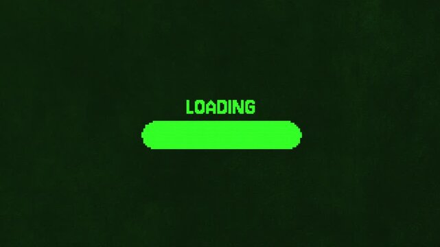 Pixel Loading Bar Animation on Vintage Green CRT Computer Screen