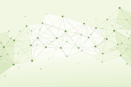 Abstract green connected dots mesh network pattern background in simple flat vector style, ideal for advertising global technology, communication systems, and complex data structures.