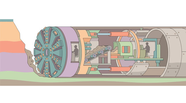 Tunnel boring machine excavating underground subway passage