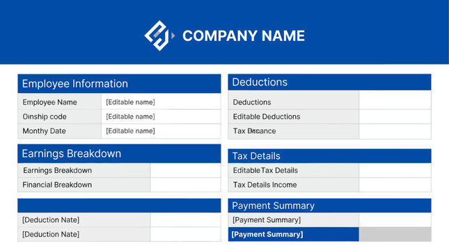 Corporate business payroll deduction table spreadsheet document form layout interface with financial details
