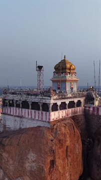 Vertical Aerial View of Rockfort Temple and Tiruchirappalli City Tamil Nadu India