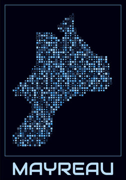 Mayreau digital style map. Small square dots on dark background. Dotted shape of the island. Mayreau map and title. Elegant vector illustration.