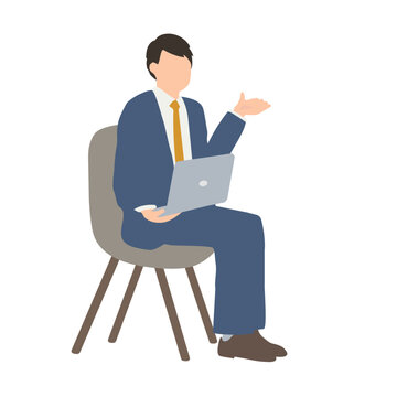 ノートパソコンを使って説明する男性のイラスト