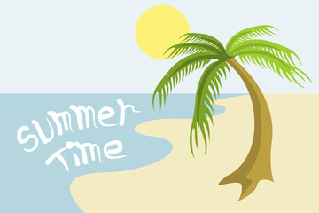 Fototapeta premium summer season beach and coconut tree theme with teks poster