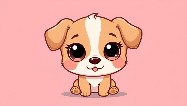 Ultra cute baby puppy cartoon character with big shiny eyes in chibi style, adorable kawaii pet illustration, playful fantasy mascot and lovable animated design concept