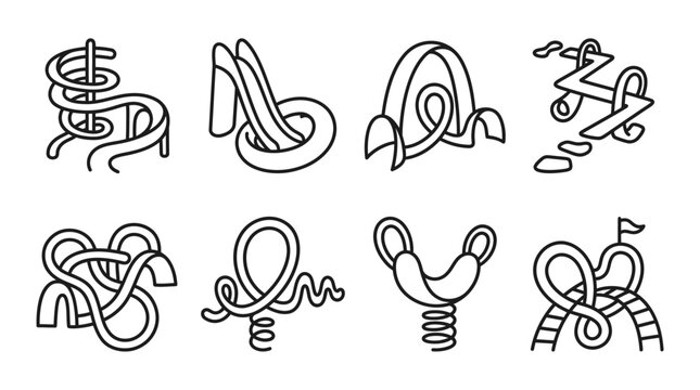 Playground Slides and Rides Icons Set: Fun Park Attractions Vector Graphics