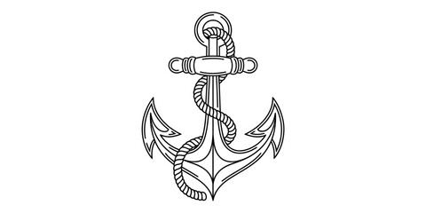 Nautical anchor with rope illustration, simple line art design Vector, illustration © Bobita