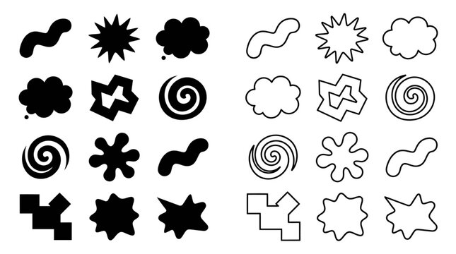 Abstract Shapes Collection: Solid Black and Outline Icons
