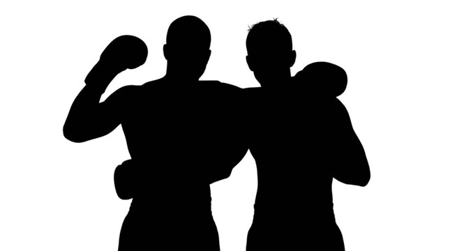Black silhouette of two boxers isolated on transparent background, Vector