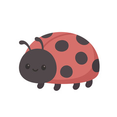Fototapeta premium Cute kawaii ladybug insect character walking with small legs side view