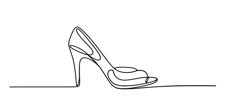 Elegant high heel shoe drawn with a single continuous black line on a white background, minimalist style Vector, illustration