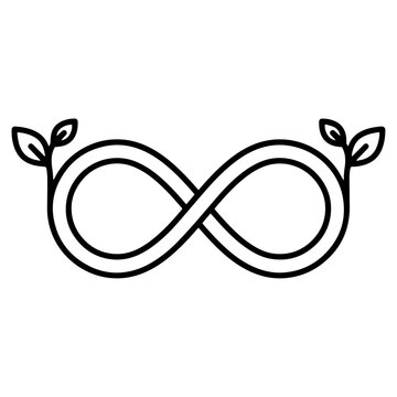 Infinity Nature Leaf Icon, Sustainable Cycle Green Black White Line Art