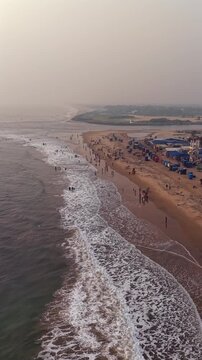Vertical Aerial View of Velankanni Beach Coastline Tamil Nadu India