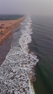 Vertical Aerial View of Velankanni Beach Coastline Tamil Nadu India
