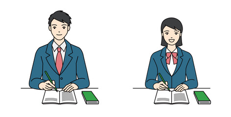Fototapeta premium Smiling high school boy and girl students wearing headsets and typing on keyboards for online communicationb