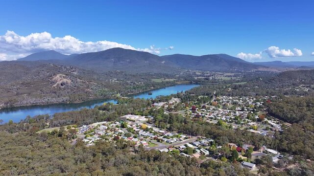 Aerial footage of Eildon Victoria Australia